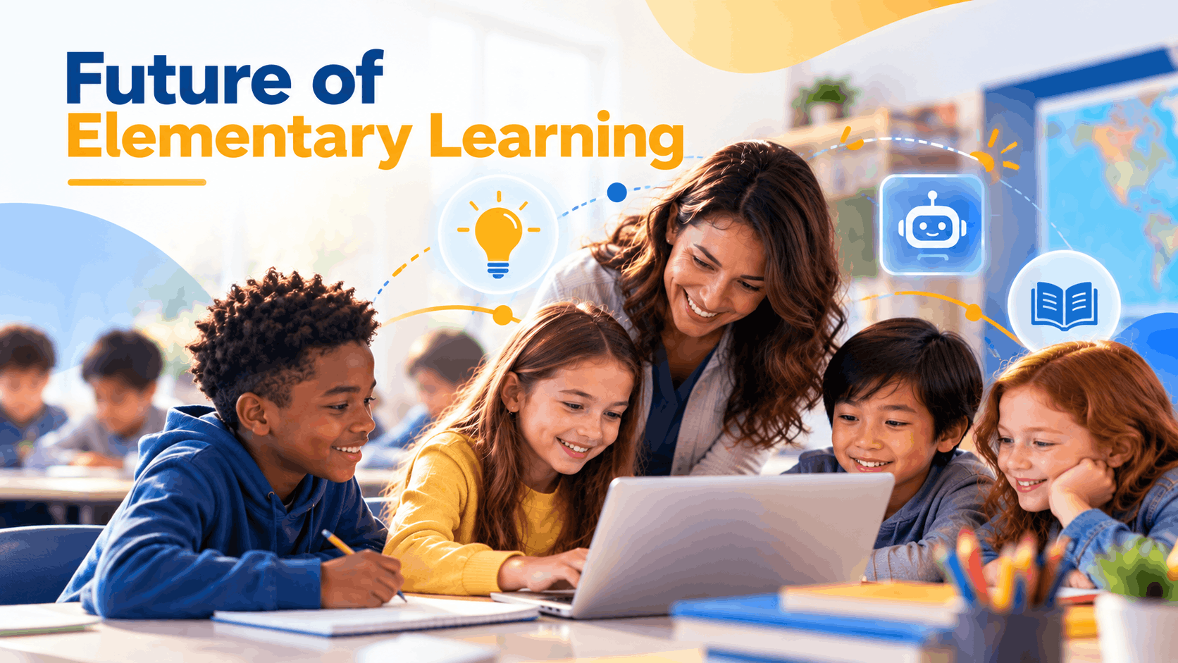 Elementary teacher guiding students as they learn with AI tools
