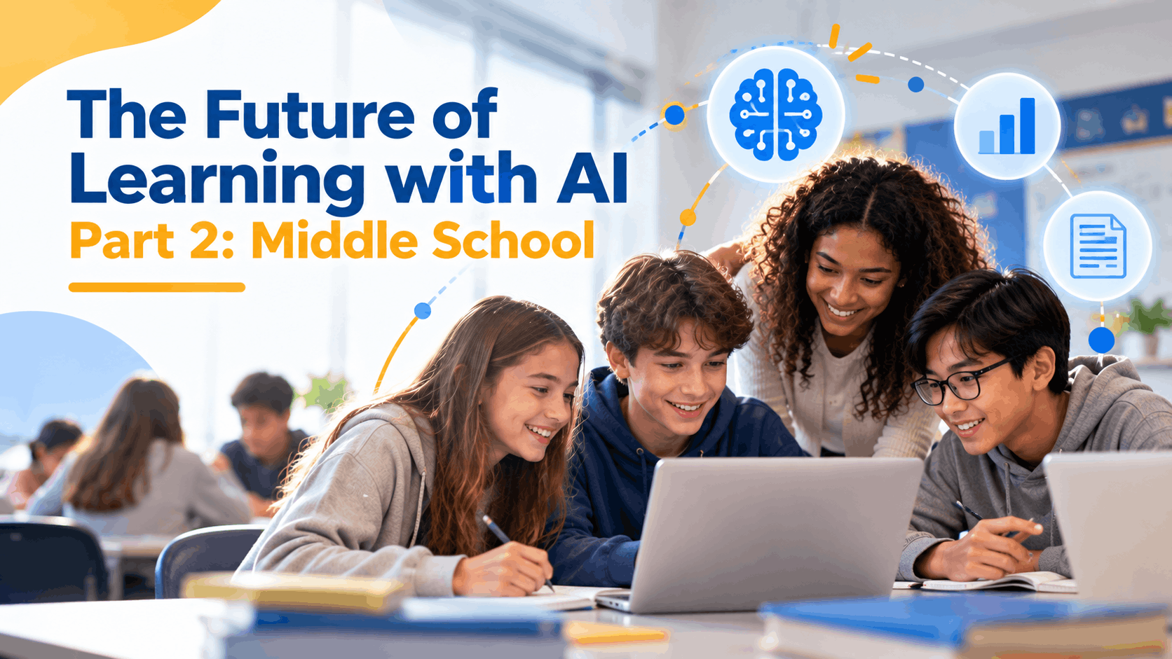 Middle school students using a safe AI tool for research in class